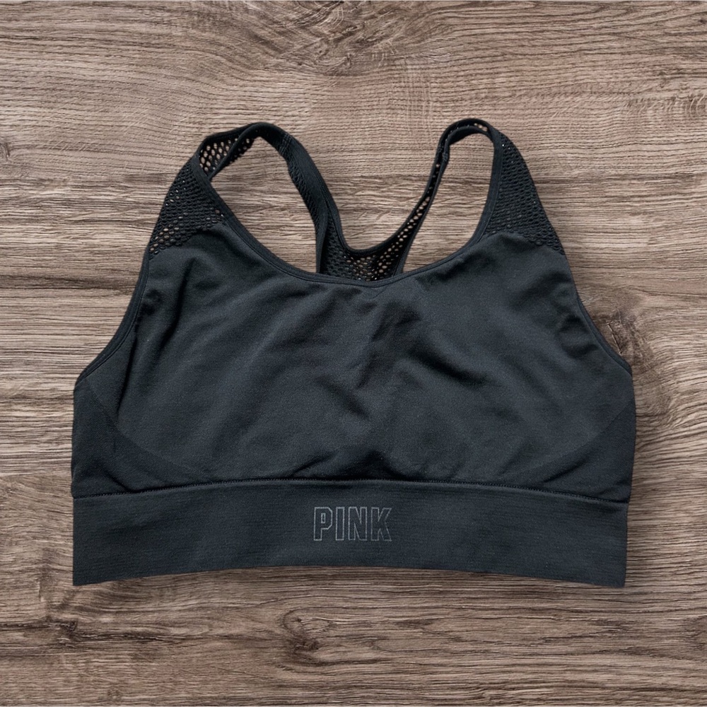 PINK Victoria's Secret Black Seamless Sports Bra Size L